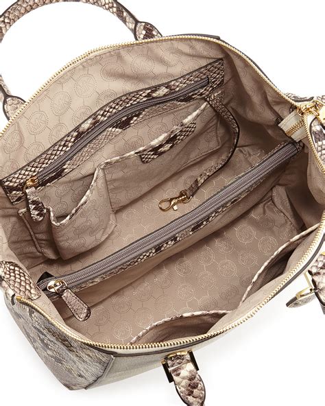 michael kors riley satchel python|Michael Kors Riley Python Embossed Leather Satchel Shoulder .